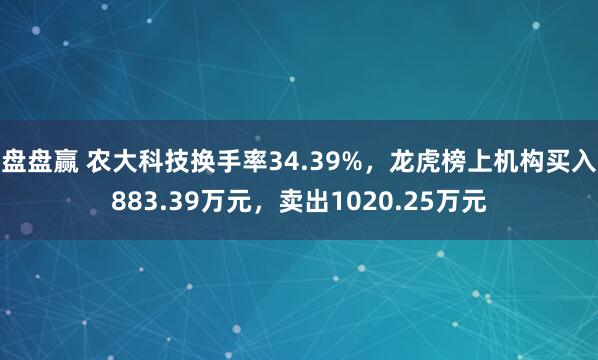 盘盘赢 农大科技换手率34.39%，龙虎榜上机构买入883.39万元，卖出1020.25万元